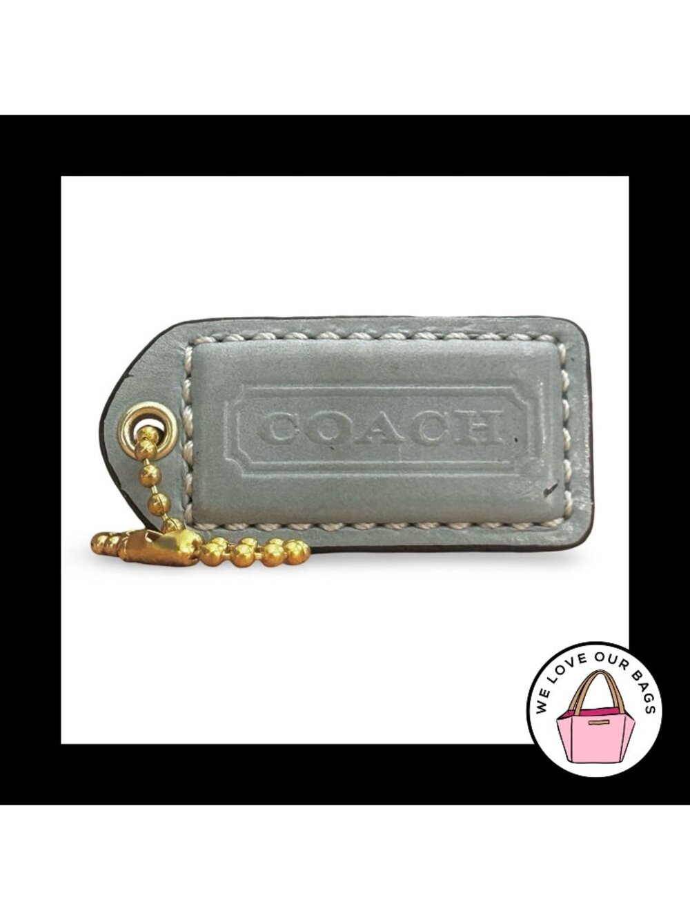 COACH Y2K VINTAGE Hang Tag 2" Blue Leather Bag Charm Keychain Fob Brass Medium